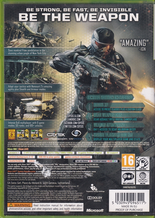 Crysis 2 Limited Edition - XBOX 360 (B Grade) (Genbrug)